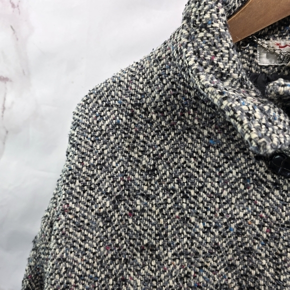 Vintage Coat Womens 1X Gray Wool Tweed Words 80s 90s Pleated Slouchy Korea - Picture 2 of 14